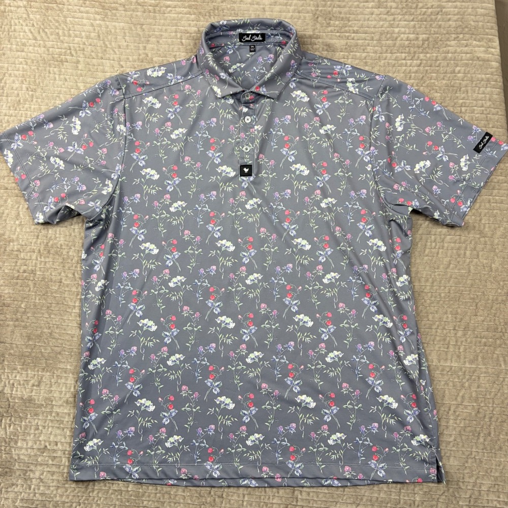 Bad Birdie Golf Polo Shirt Mens 2XL Gray Floral Performance Stretch Short Sleeve